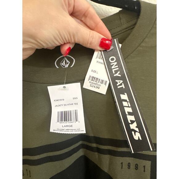 Volcom Jaunty Short Sleeve Mens Tshirt, Size Large, Olive Green - Picture 3 of 4